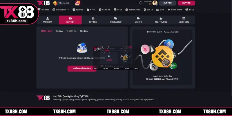 Nạp tiền TX88 tiện lợi qua Internet Banking
